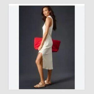 Beyond Yoga Ribbed Midi Dress Size M Ivory Sleeveless Stretch Travel NWT